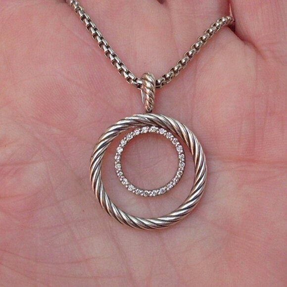 Retired David Yurman Round Mobile Diamond Pendant w/Chain - 925 Sterling - Picture 4 of 10